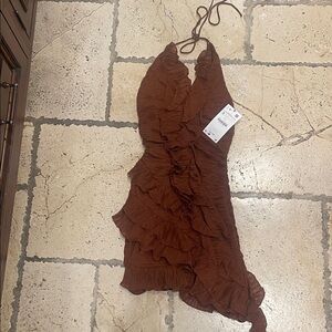 Zara NWT, Terracotta Ruffled Dress, STUNNING-size small